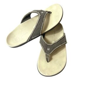 Spenco Mens Size 12 Outdoor Thong Summer beach Sandals Arch Support Brown Canvas